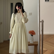 春装刺绣蕾丝，蝙蝠袖长袖连衣裙，中长裙0.31kg