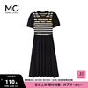 mc2条纹拼接连衣裙女装夏季圆领收腰显瘦高级感假两件连身裙