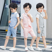 男童格子马甲套装夏季短裤，儿童礼服钢琴，主持六一儿童演出服