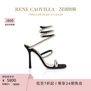 RENE CAOVILLA女士BETTIE系列黑色珍珠超高跟凉鞋RC女鞋