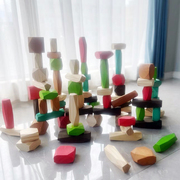 75粒大号木制叠石积木叠叠乐幼儿园儿童创意，拼搭构建玩具成人摆件