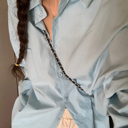 玩腻浅蓝色衬衫女春季韩版宽松基础百搭长袖上衣气质日常通勤衬衣