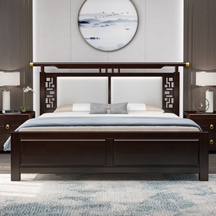 新中式实木床大床双人床2米2.2米加宽加大高箱储物别墅奢华超大床