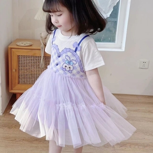 女童连衣裙夏款紫色可爱小女孩，乐蒂公主裙网纱蛋糕裙儿童裙子夏天