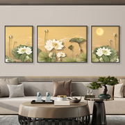 家和万事兴客厅装饰画新中式荷花，茶室三联挂画莲花，沙发背景墙壁画