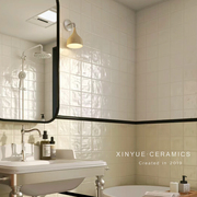 复古珍珠釉贝壳瓷砖奶油，白色手工小方砖，墙砖卫生间厨房浴室长条砖