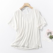 H16-1夏季女装日单纯色宽松V领露肩短袖时尚休闲蝙蝠袖T恤衫