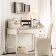美式实木书桌书架一体卧室，书房写字台儿童，桌法式乡村白色做旧家具
