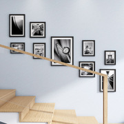 北欧简约楼梯墙面装饰实木，相框照片墙，loft复式公寓免费冲印