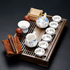 l陶瓷玲珑冰裂功夫茶具实木，排水茶盘小号茶台办公家用套装