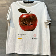 小众设计感微笑苹果vintage美式复古慵懒风男女短袖街头潮流t恤棉