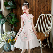 女童旗袍裙2024年夏季蕾丝童装主题盘扣儿童短袖连衣裙中国风