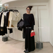 iuiu阿晶针织套装女蝙蝠，袖大领口设计感上衣保暖百搭长款半身裙