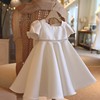 花童婚礼小女孩周岁礼服2022白色公主裙短袖洋气钢琴演奏礼服
