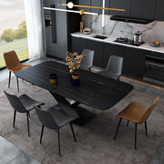 意式极简约岩板餐桌椅，组合现代小户型长方形家用饭桌，交叉文字餐台