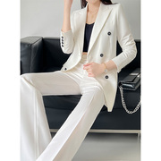 白色双排扣高端西装套装女2023春季长袖修身显瘦西服职场气质