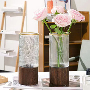 轻奢玻璃花瓶新中式客厅电视柜摆件插花带底座创意高档高级感