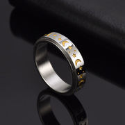 简约男女星星月亮旋转戒指不锈钢玫瑰金钛钢个性小清新指环