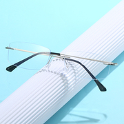 超轻无框近视眼镜成品有度数100-400度纯色简约男切边眼镜框平光