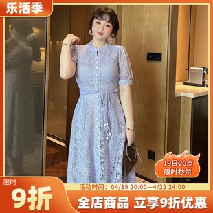 glec大码女装2024年高级感法式复古紫罗兰蕾丝，连衣裙收腰显瘦