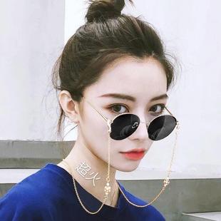 墨镜流苏韩版太阳镜女夏拍照网红复古带链条原宿小框小脸学生眼镜