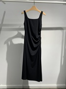 令麦檬2024春季黑色修身显瘦吊带长裙针织连衣裙女5F3191901
