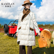 卡米兰水貂毛领羽绒服女2023冬装中长款设计感小众，白鹅绒(白鹅绒)外套