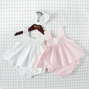 夏款0-2岁女童宝宝婴儿，百日服绣花花边，纯棉爬服哈衣哈裙送发带