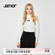 Jamor纯色高领打底衫女冬季时尚百搭简约通勤长袖上衣加末