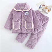 3岁男孩秋季套装小孩冬季睡衣女童法兰绒加厚夹棉珊瑚绒宝宝儿童