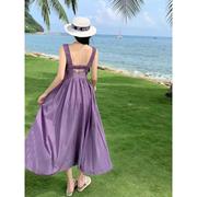 SOLENELARA紫色沙滩裙海边度假露背连衣裙三亚旅行穿搭云南大理洱