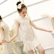 2023夏季儿童旗袍中国风，女童蕾丝连衣裙小孩洋气公主唐装薄款