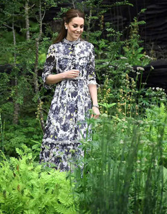 凯特王妃同款印花连衣裙2022春夏新欧美女，名媛自然风修身中袖长裙