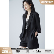 嘉茱莉2024夏季七分袖小西装外套女薄款小个子西服短裤套装