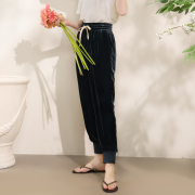 初春真丝丝绒休闲裤轻奢百搭哈伦裤宽松显瘦长裤女85139