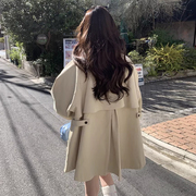 韩国chic春季复古英伦风，立领设计感小众宽松长袖，风衣外套女
