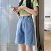 五分牛仔裤女夏季韩版高腰五粒扣口袋走线设计女式牛仔短裤显瘦款