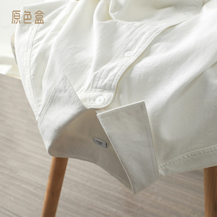 原色盒美式重磅短袖衬衫男夏季宽松高级感纯棉纯白色衬衣长袖外套
