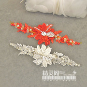 蕾丝花朵水钻设计感新娘发饰日韩红色，气质婚纱头纱头饰发箍头扣