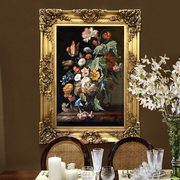 欧式餐厅装饰画过道玄关，挂画厨房饭厅壁画美式客厅，古典花卉油画竖