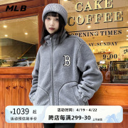 MLBNY女装外套摇粒绒2024冬季运动服灰色夹克休闲夹克