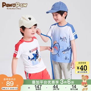 PawinPaw卡通小熊童装夏季男童儿童圆领短袖亮片撞色T恤舒适