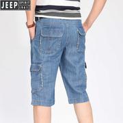 jeepspirit牛仔短裤七分裤男士，夏季户外短裤，大码多口袋中裤753