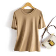 简约桑蚕丝短袖T恤女夏季薄款竖条设计感小众体恤修身显瘦上衣潮