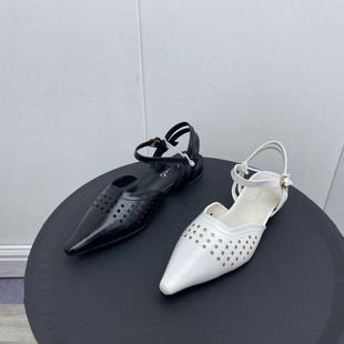 品牌撤柜夏季23女凉鞋尖头法式镂空透气平跟浅口包头单鞋