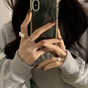 韩版s925银个性三层戒指女复古时尚气质，嘻哈指环叠戴创意食指戒潮