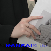 KANSAI镶钻波纹戒指小众个性设计高级感冷淡风韩版指环开口可调节