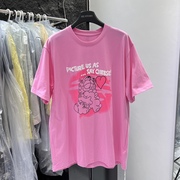 粉色t恤女短袖夏季设计感小众，chic宽松纯棉显瘦卡通，减龄上衣服ins