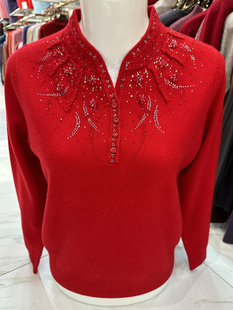 高端品牌羊绒衫女红色毛衣，结婚妈妈装礼服，开开金企中老年女羊毛衫