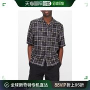 香港直邮amiri男士链条，格纹斜纹丝绸短袖衬衫